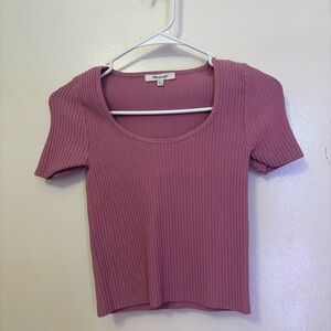 Madewell Mauve Ribbed Short Sleeve Top